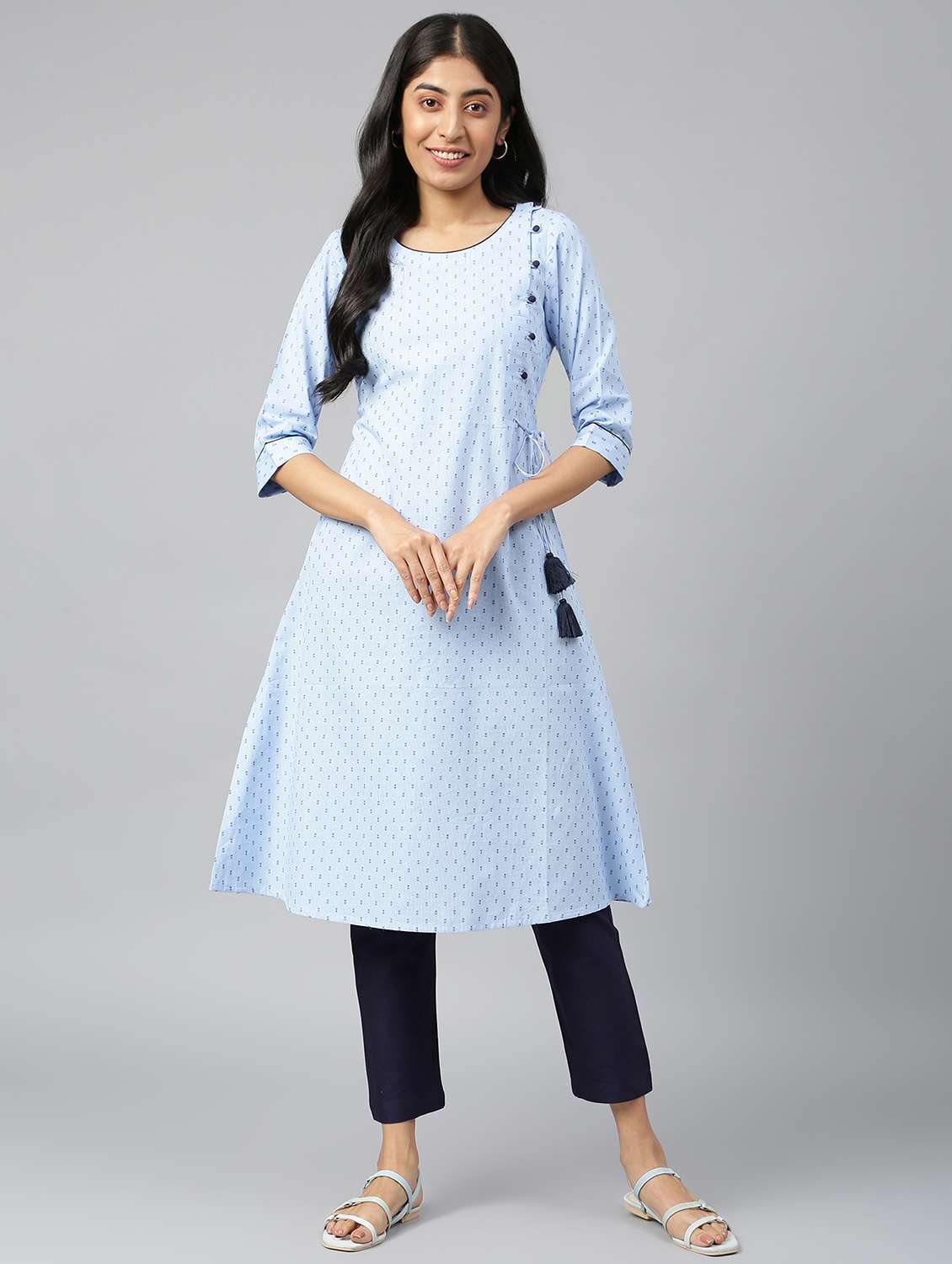 blue cotton kurta pant  set