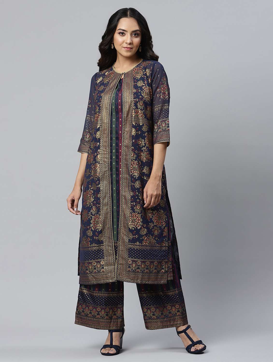 blue printed kurta pant set