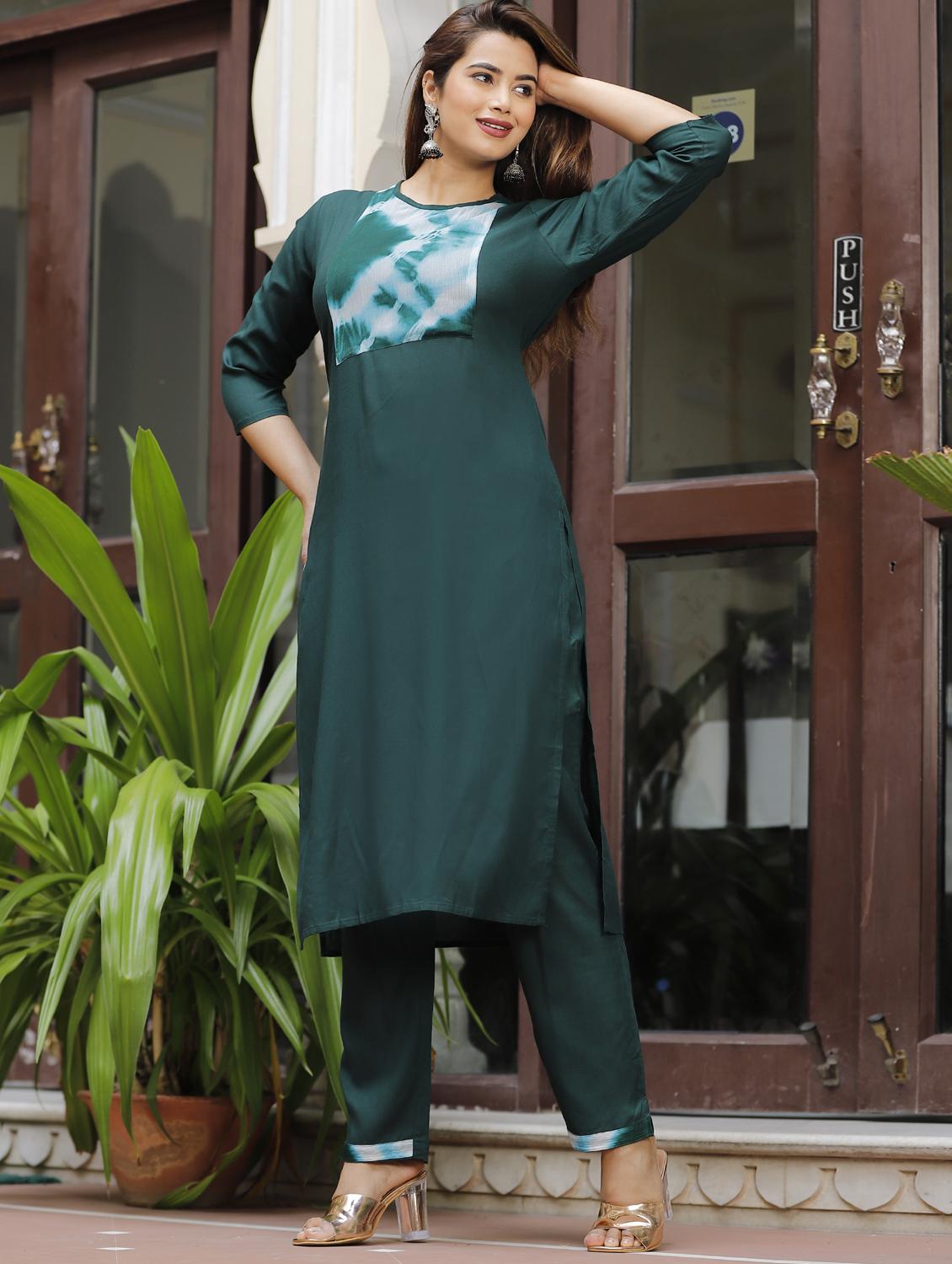 green rayon kurta pant  set - 19128315 -  Standard Image - 1