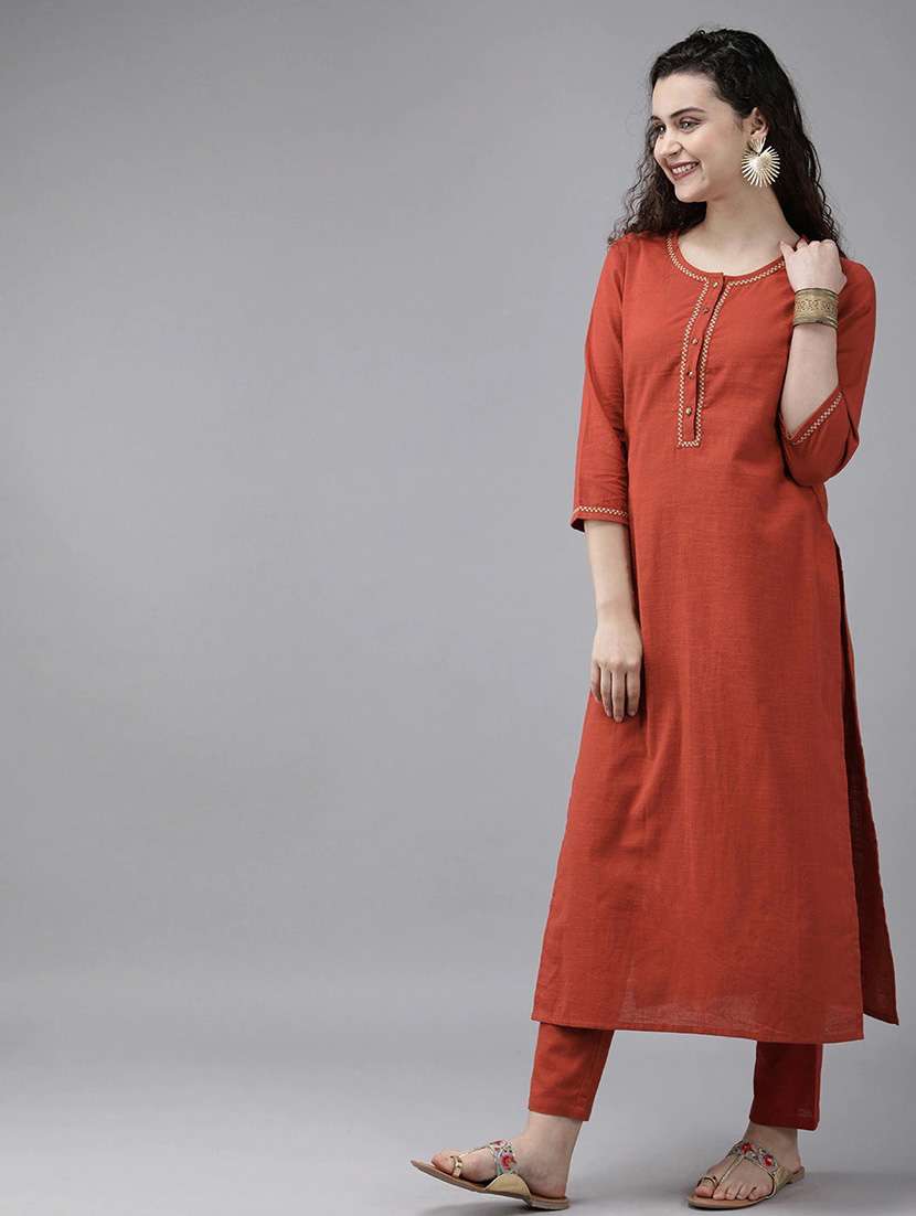 red soild a-line kurta - 19129053 -  Standard Image - 1
