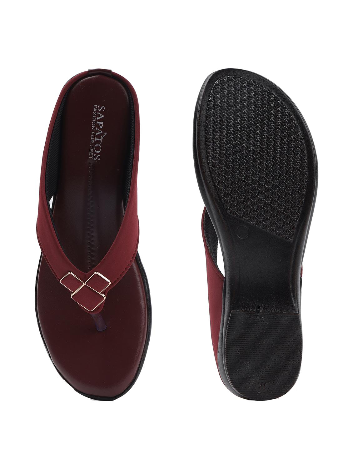 maroon solid slip on sandals - 19129362 - Standard Image - 4