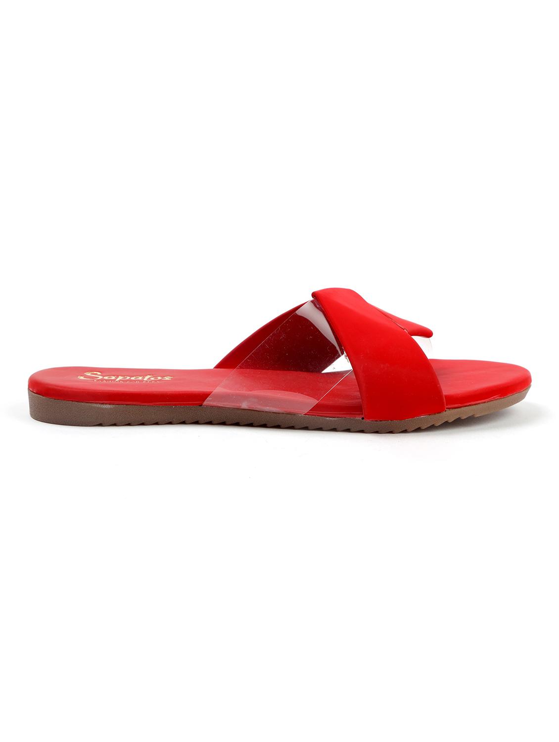 red synthetic slip on sandals - 19129386 -  Standard Image - 1