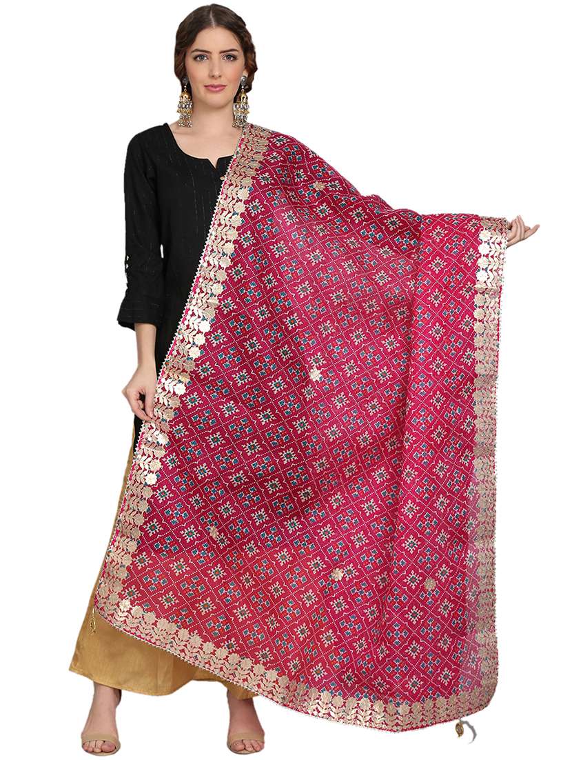 pink kota doria gota work dupatta