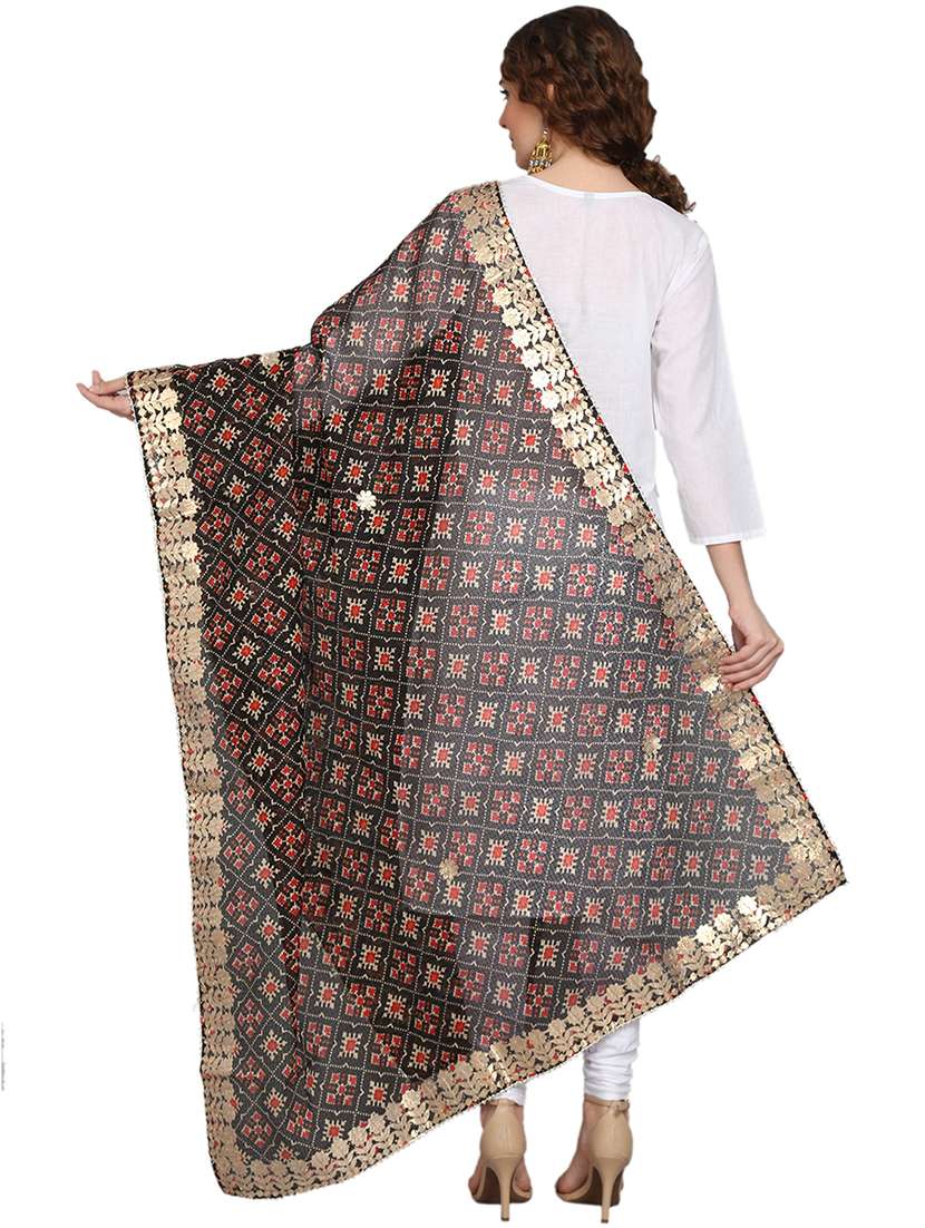 black printed kota doria dupatta - 19129968 -  Standard Image - 1