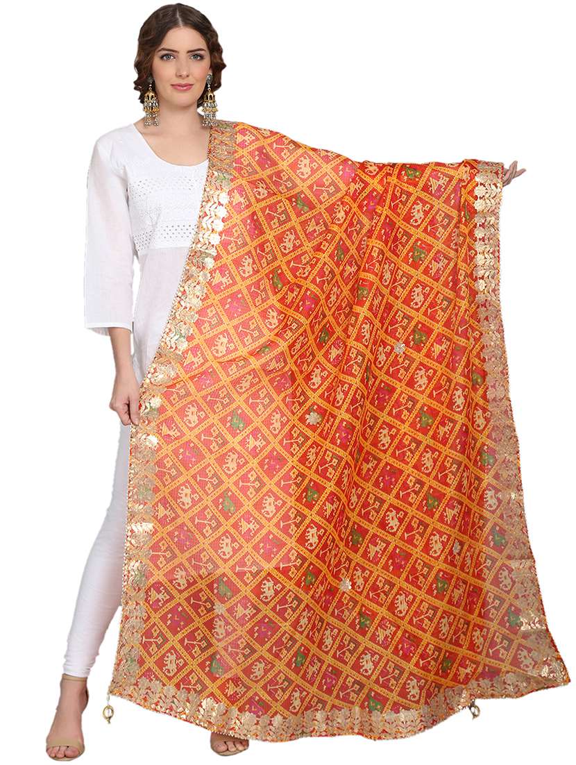 orange kota doria gota work dupatta