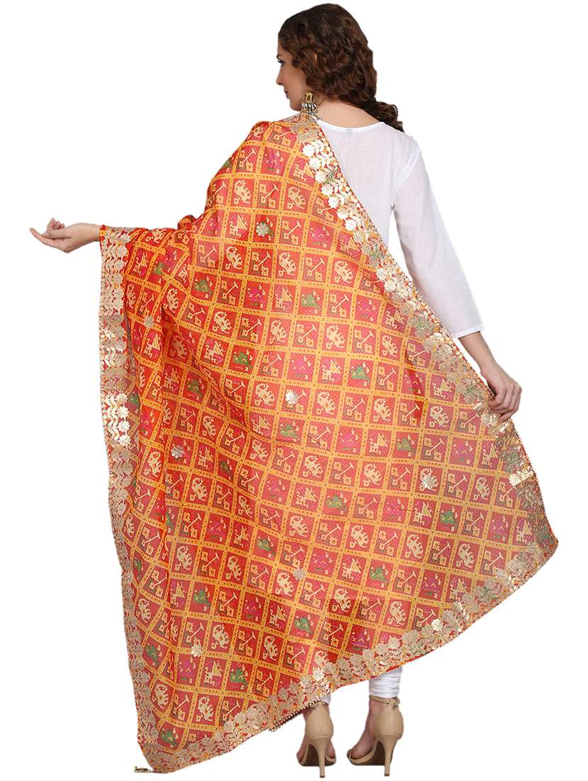 orange kota doria gota work dupatta - 19129972 -  Standard Image - 1