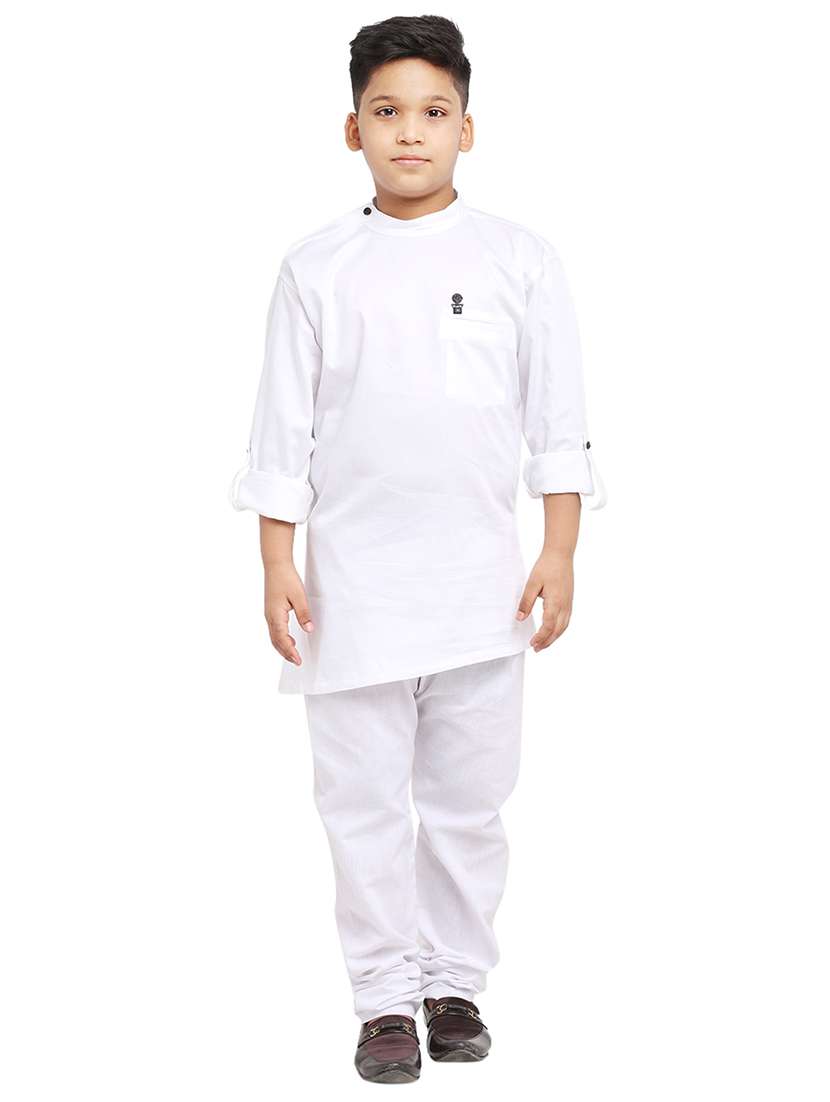 boys white solid kurta pajama set