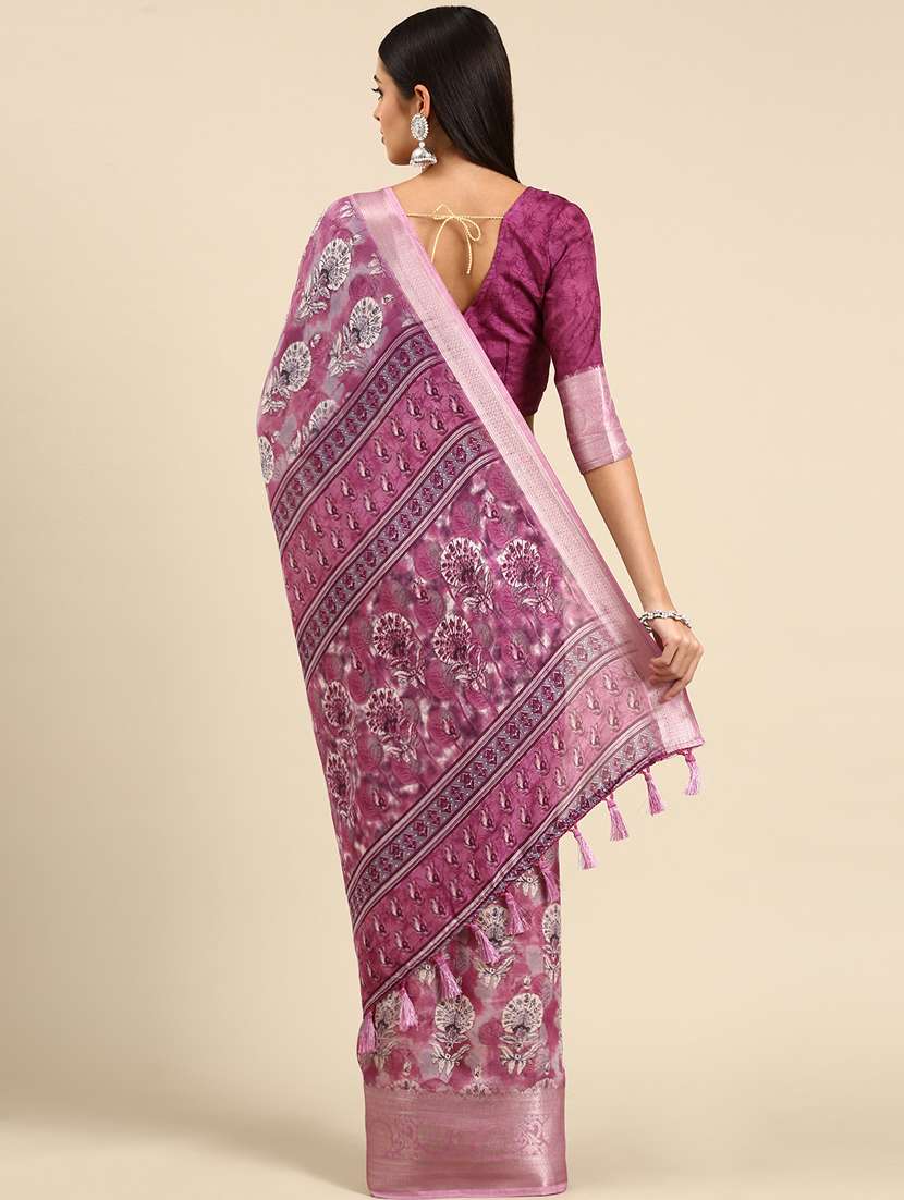 purple silk printed saree with blouse - 19131430 - Standard Image - 1