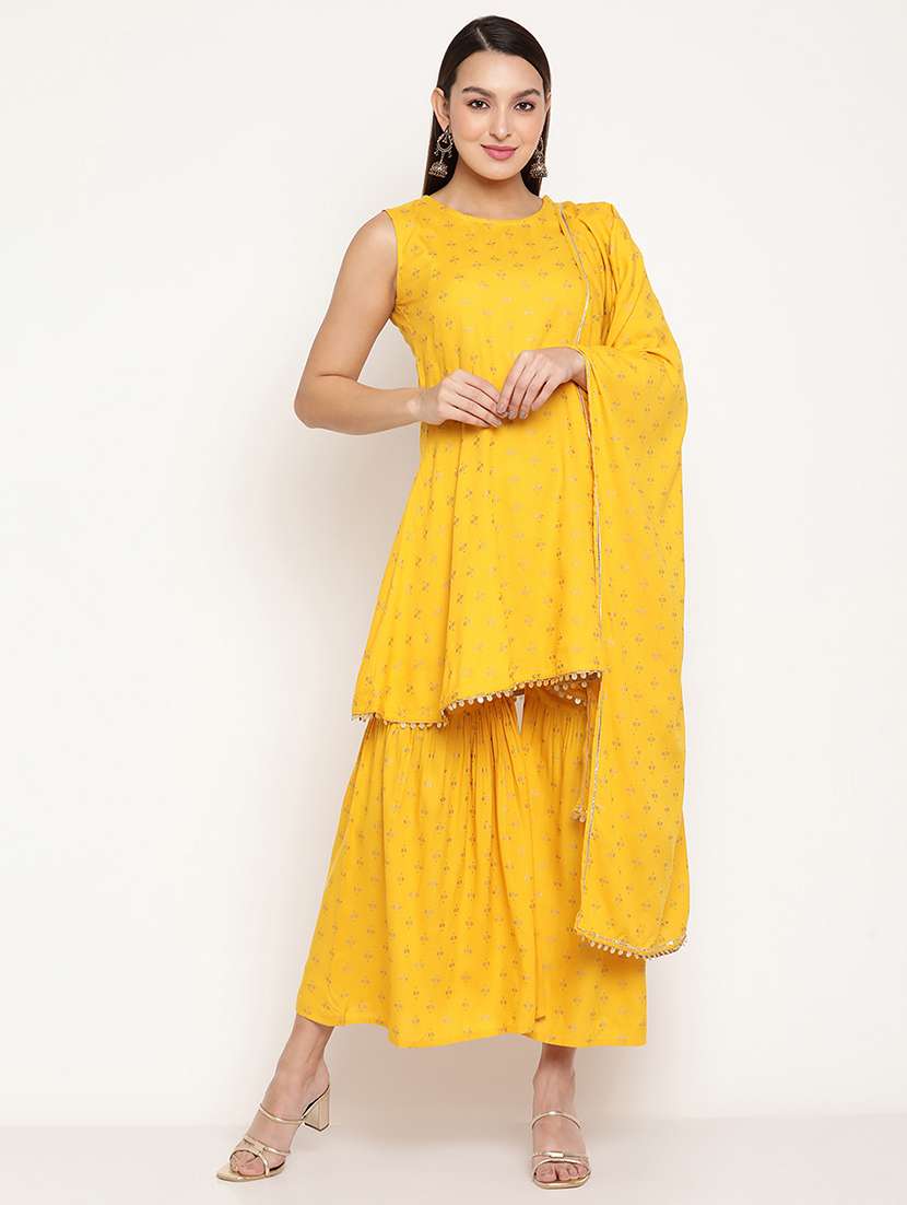 yellow kurta sharara set with dupatta
