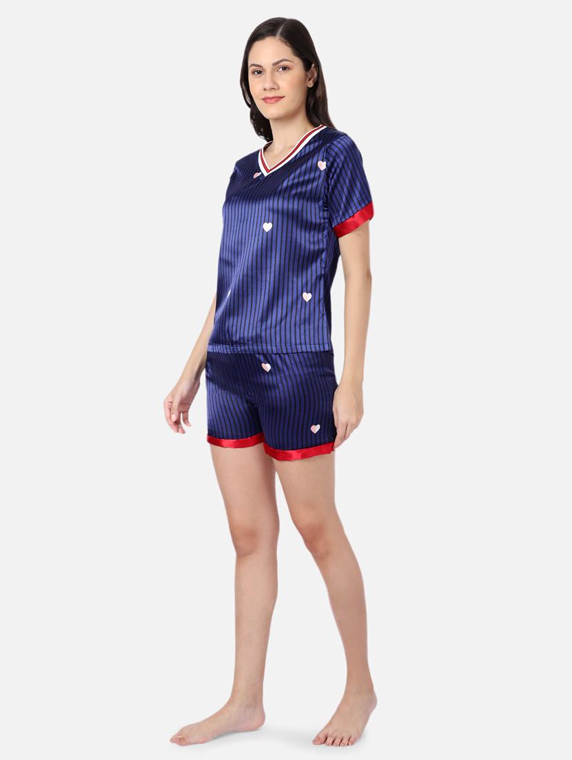 v-neck striped nightwear shorts set - 19136432 - Standard Image - 1