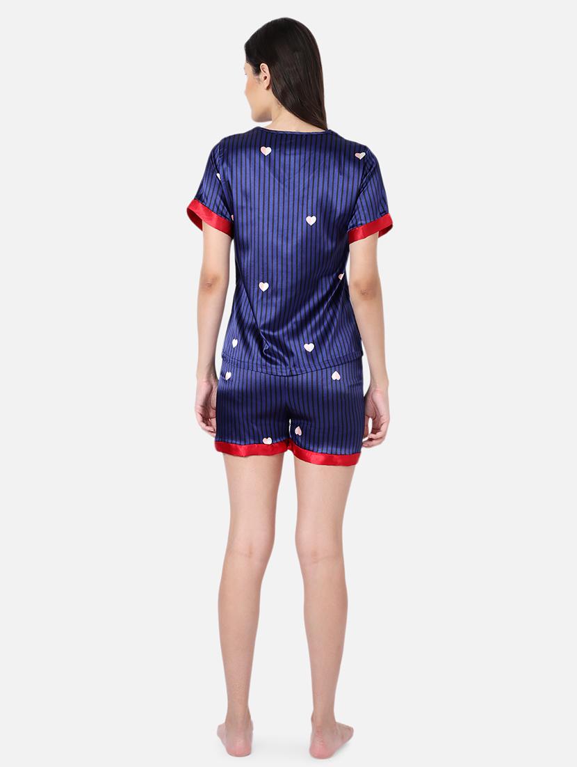 v-neck striped nightwear shorts set - 19136432 - Standard Image - 4