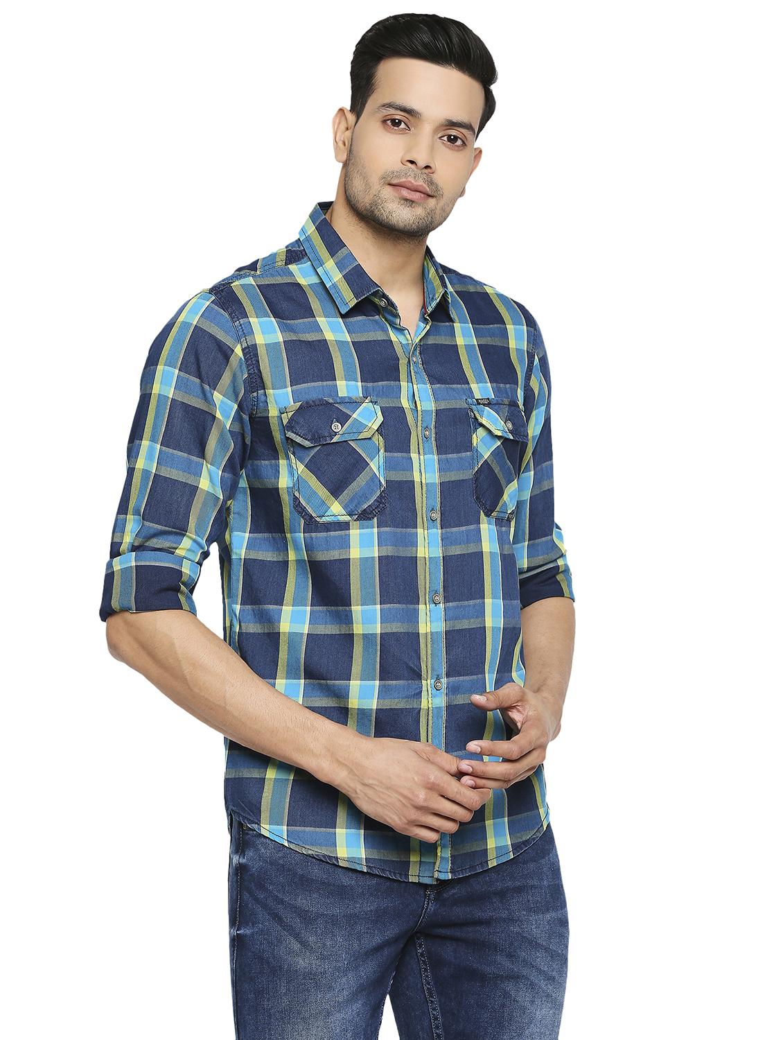 blue checkered casual shirt - 19137466 - Standard Image - 1
