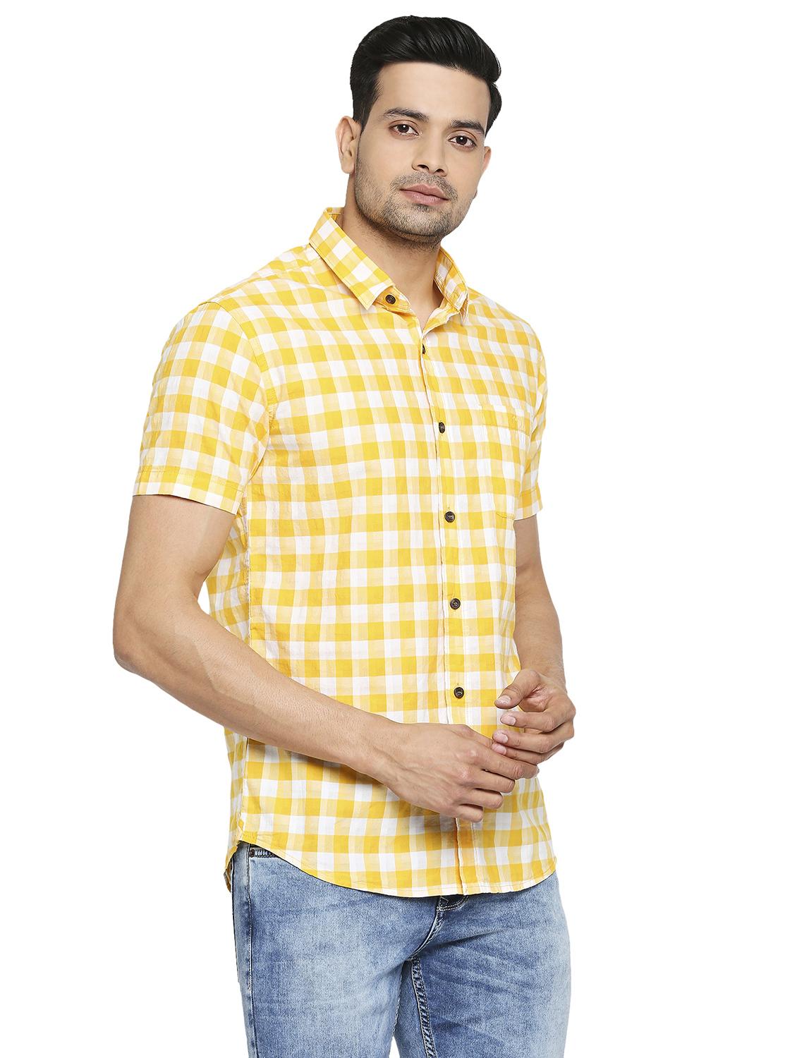 yellow checkered casual shirt - 19137484 - Standard Image - 1