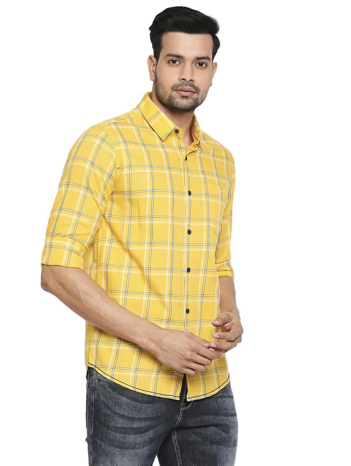 yellow checkered casual shirt - 19137486 - Standard Image - 1