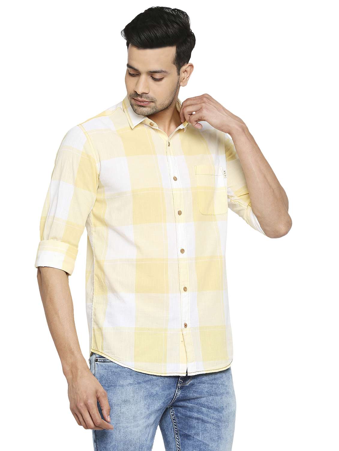 yellow checkered casual shirt - 19137487 -  Standard Image - 1