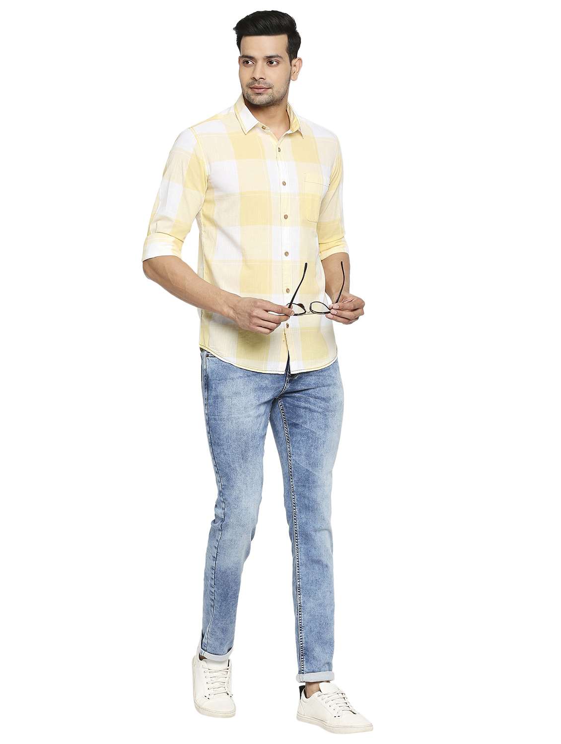 yellow checkered casual shirt - 19137487 - Standard Image - 4