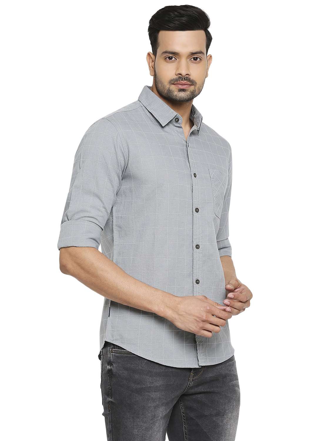 grey checkered casual shirt - 19137496 -  Standard Image - 1
