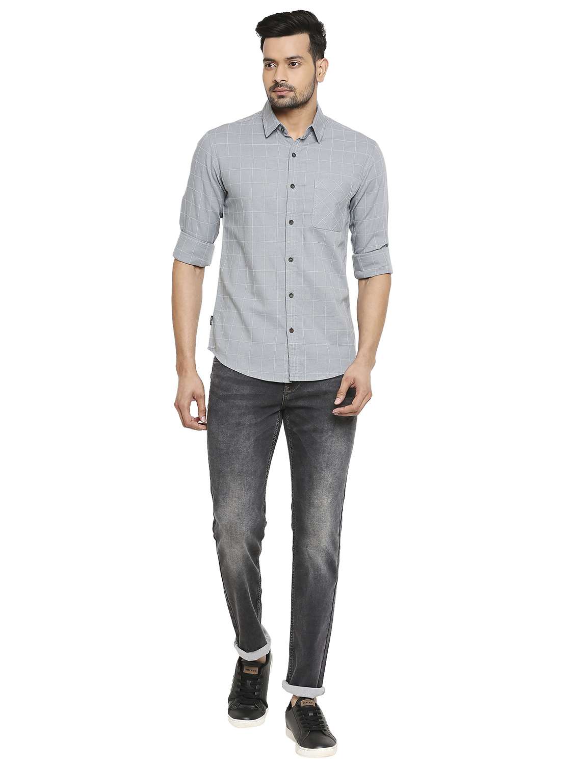 grey checkered casual shirt - 19137496 - Standard Image - 4