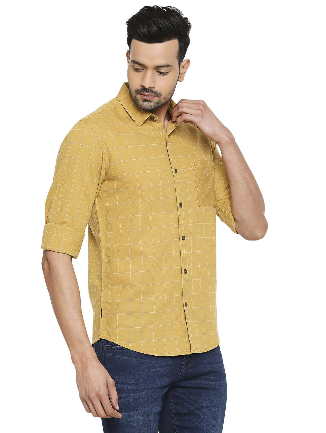 yellow checkered casual shirt - 19137497 - Standard Image - 1