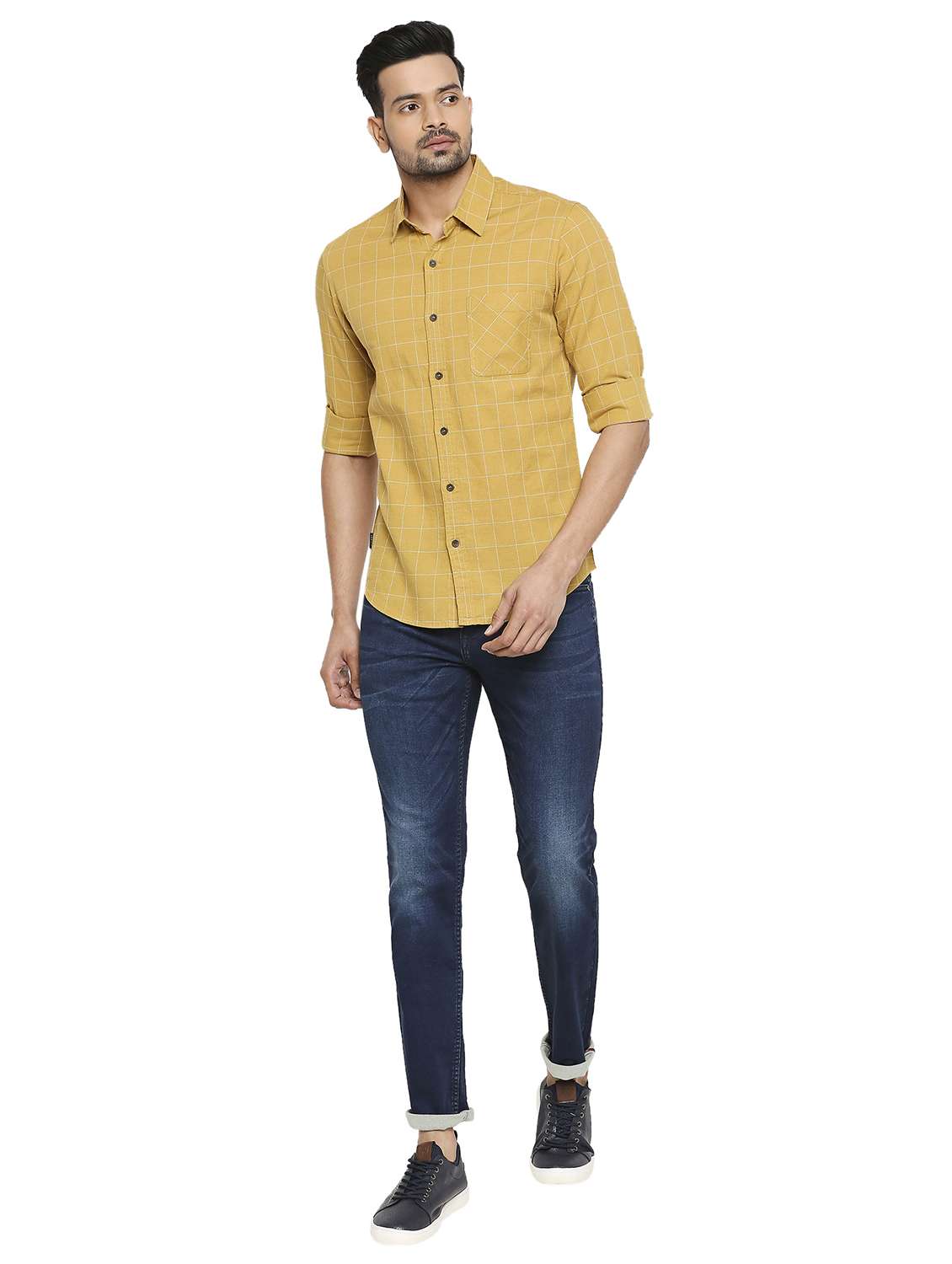 yellow checkered casual shirt - 19137497 - Standard Image - 4