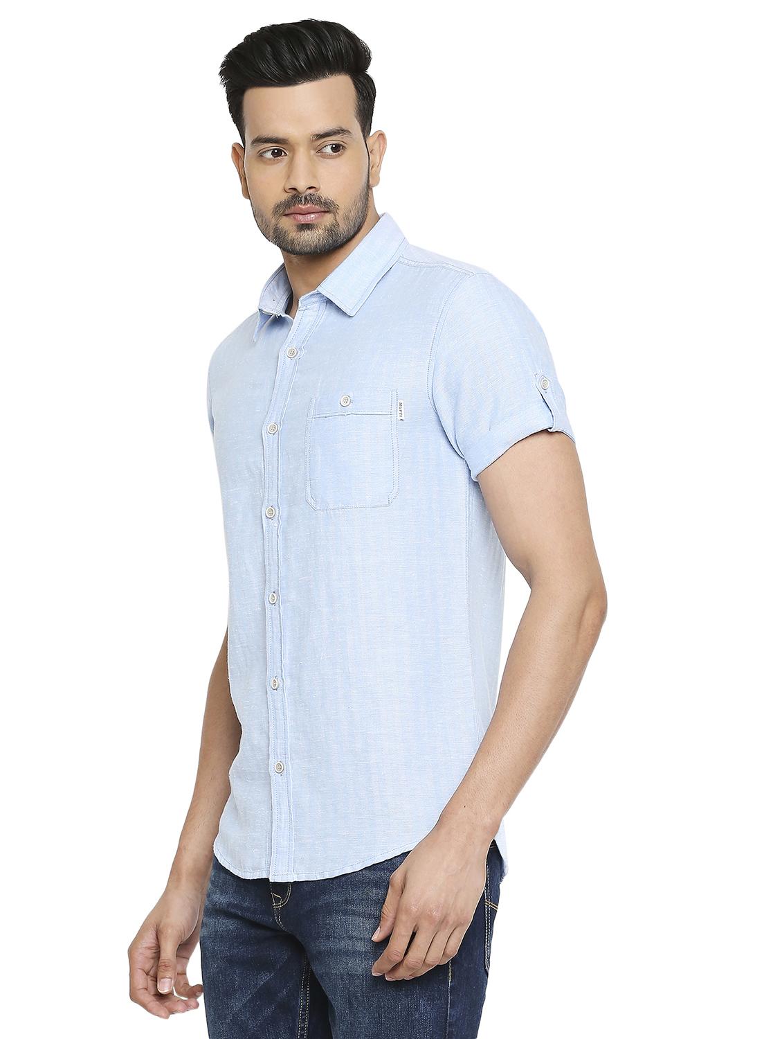 blue solid casual shirt - 19137557 - Standard Image - 1