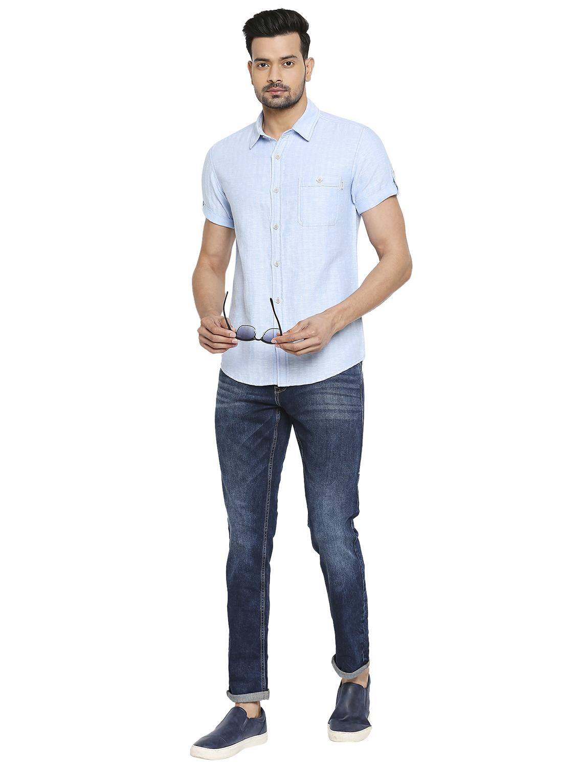 blue solid casual shirt - 19137557 - Standard Image - 4