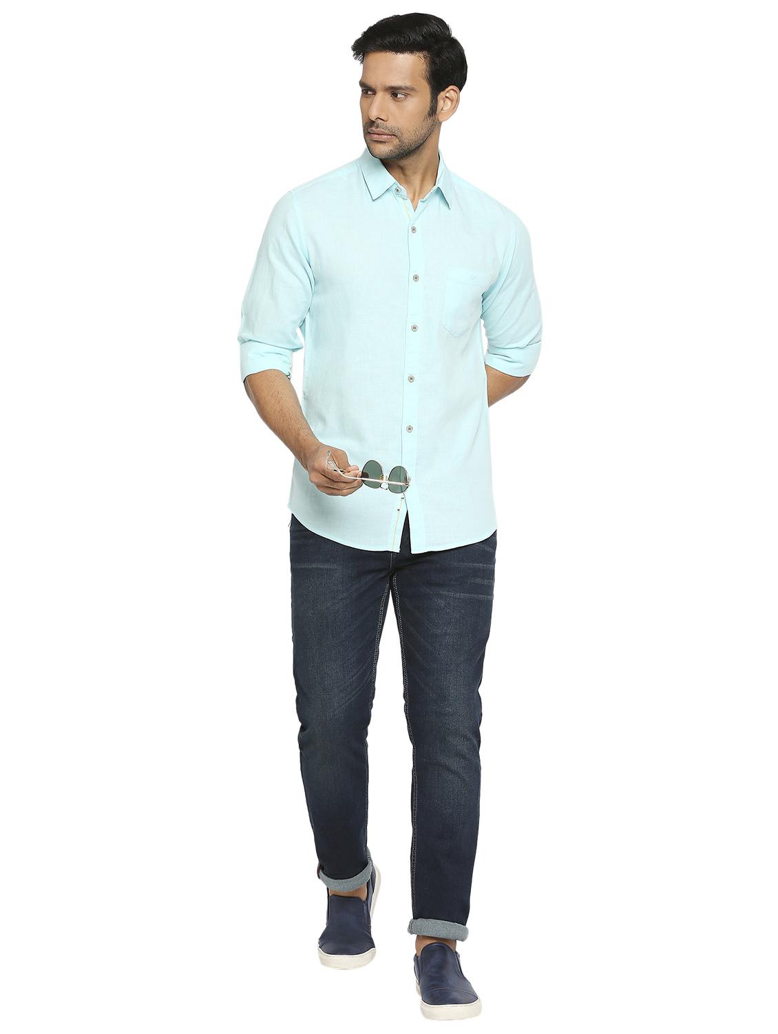 blue solid casual shirt - 19137559 - Standard Image - 4