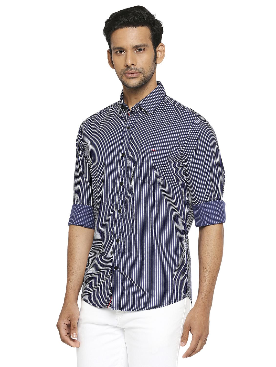 blue striped casual shirt - 19137563 - Standard Image - 1