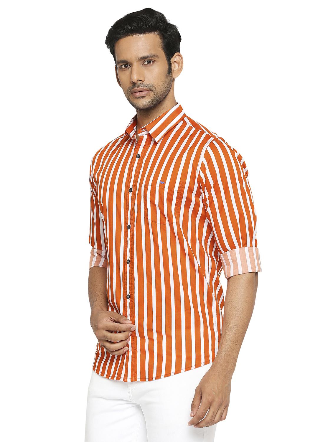 orange striped casual shirt - 19137565 - Standard Image - 1