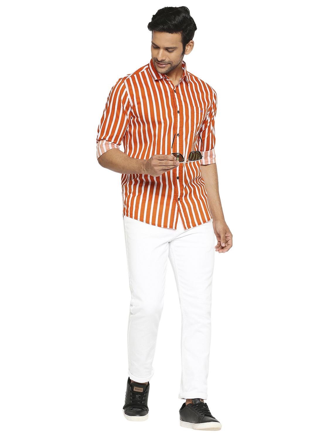 orange striped casual shirt - 19137565 - Standard Image - 4