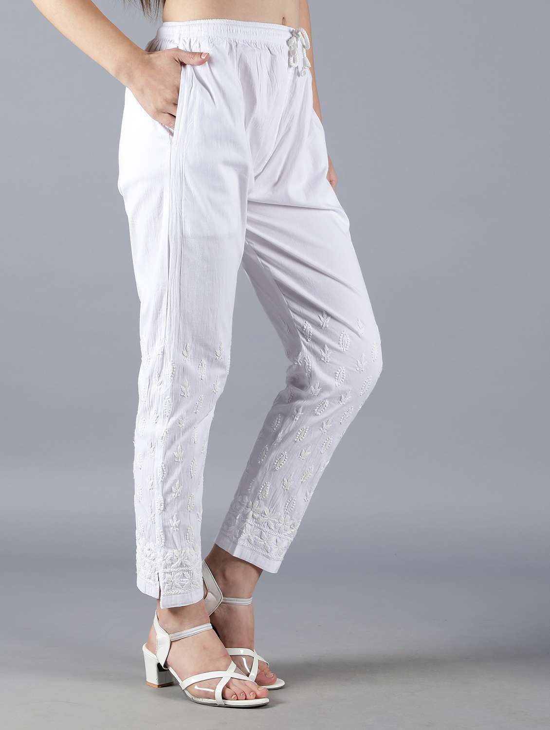 white solid flared palazzo straight tapered pant - 19138330 -  Standard Image - 1