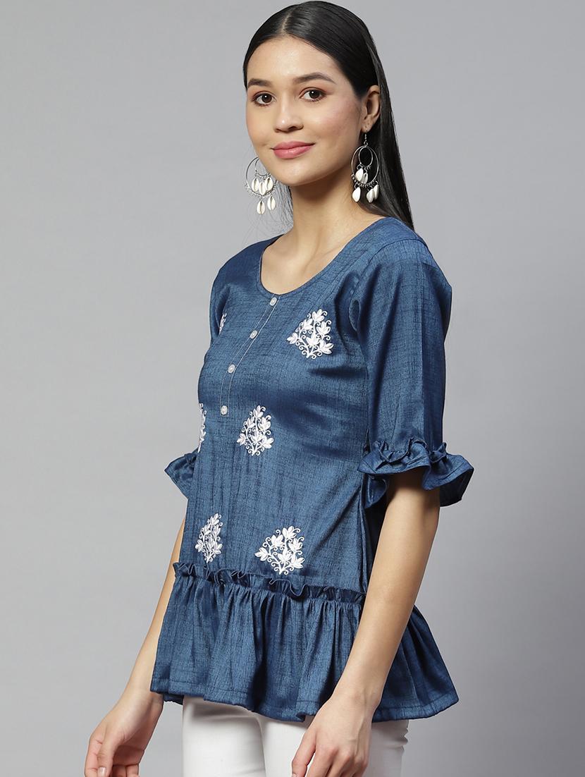 women's tiered round neck top - 19138390 -  Standard Image - 1