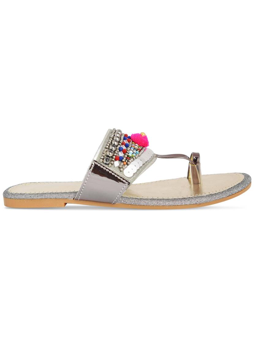 silver colored slip on flat sandal - 19138630 - Standard Image - 1