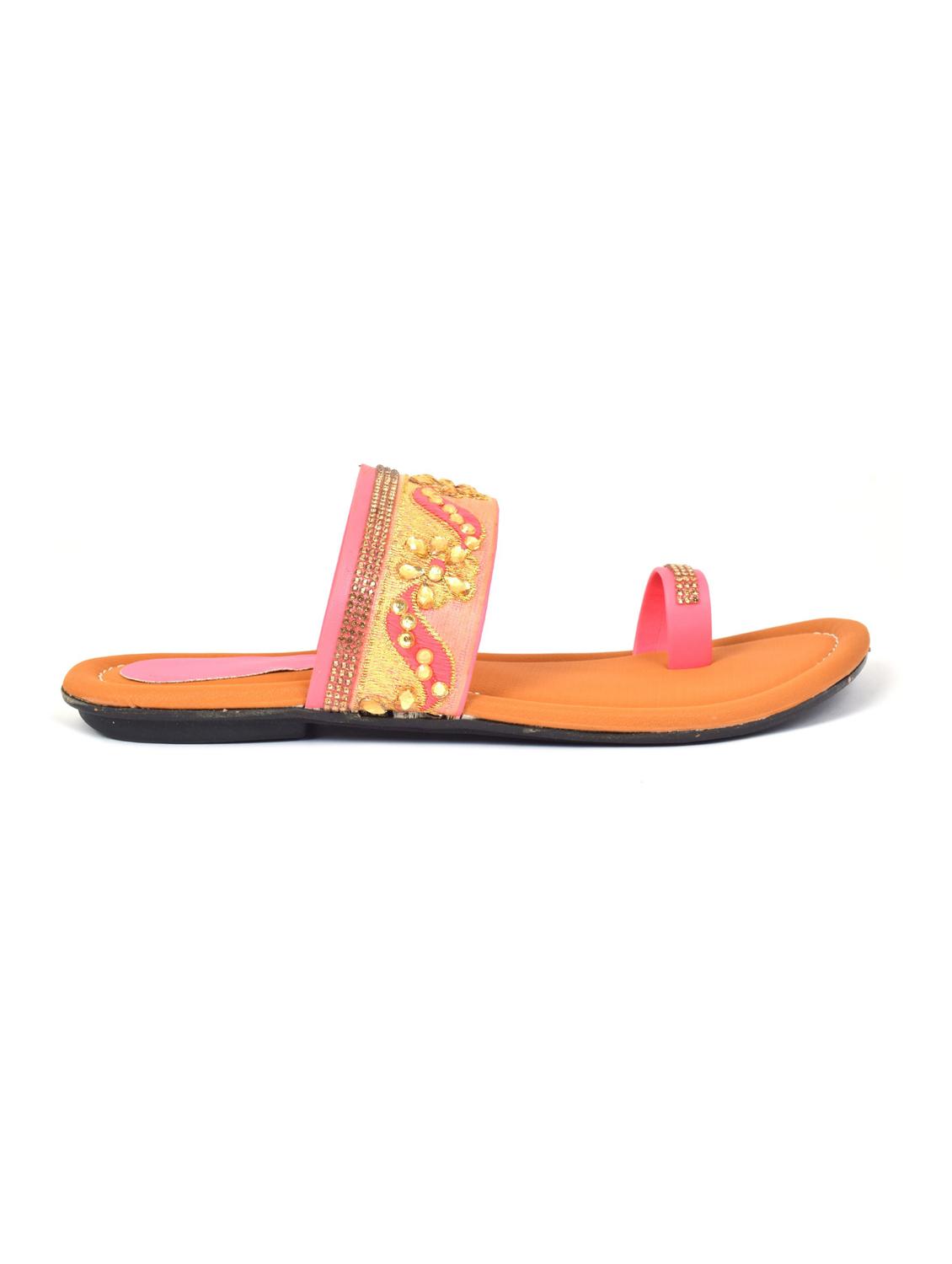 orange colored slip on flat sandal - 19138668 -  Standard Image - 1