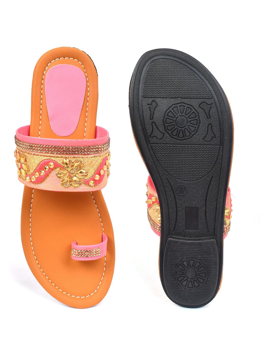 orange colored slip on flat sandal - 19138668 - Standard Image - 4