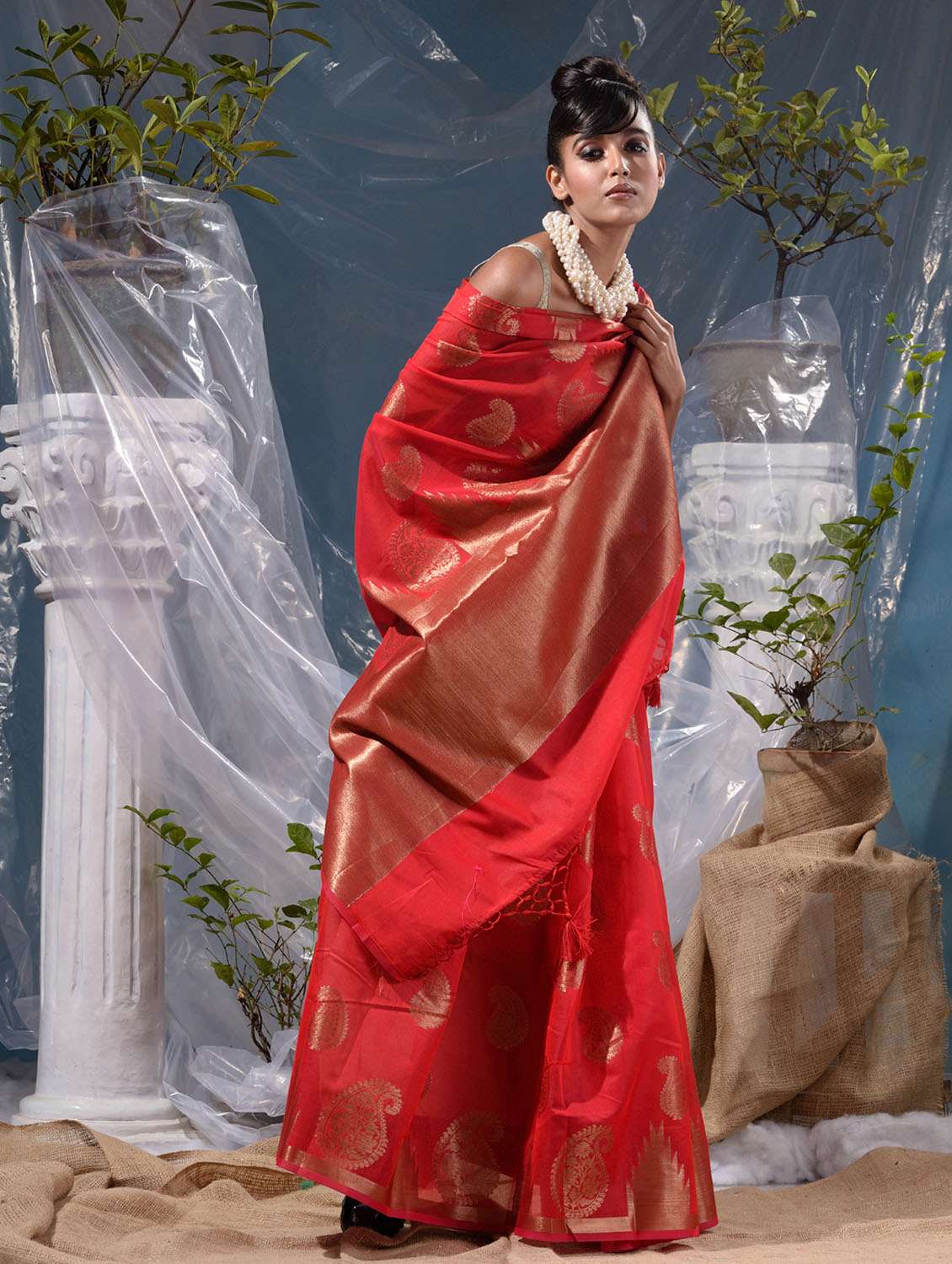 self design woven saree with blouse
