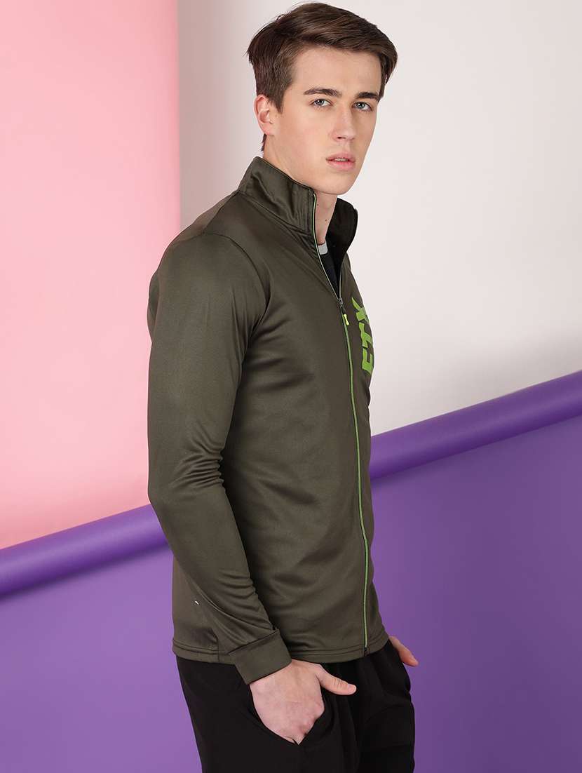 olive green solid casual jacket - 19142357 -  Standard Image - 1