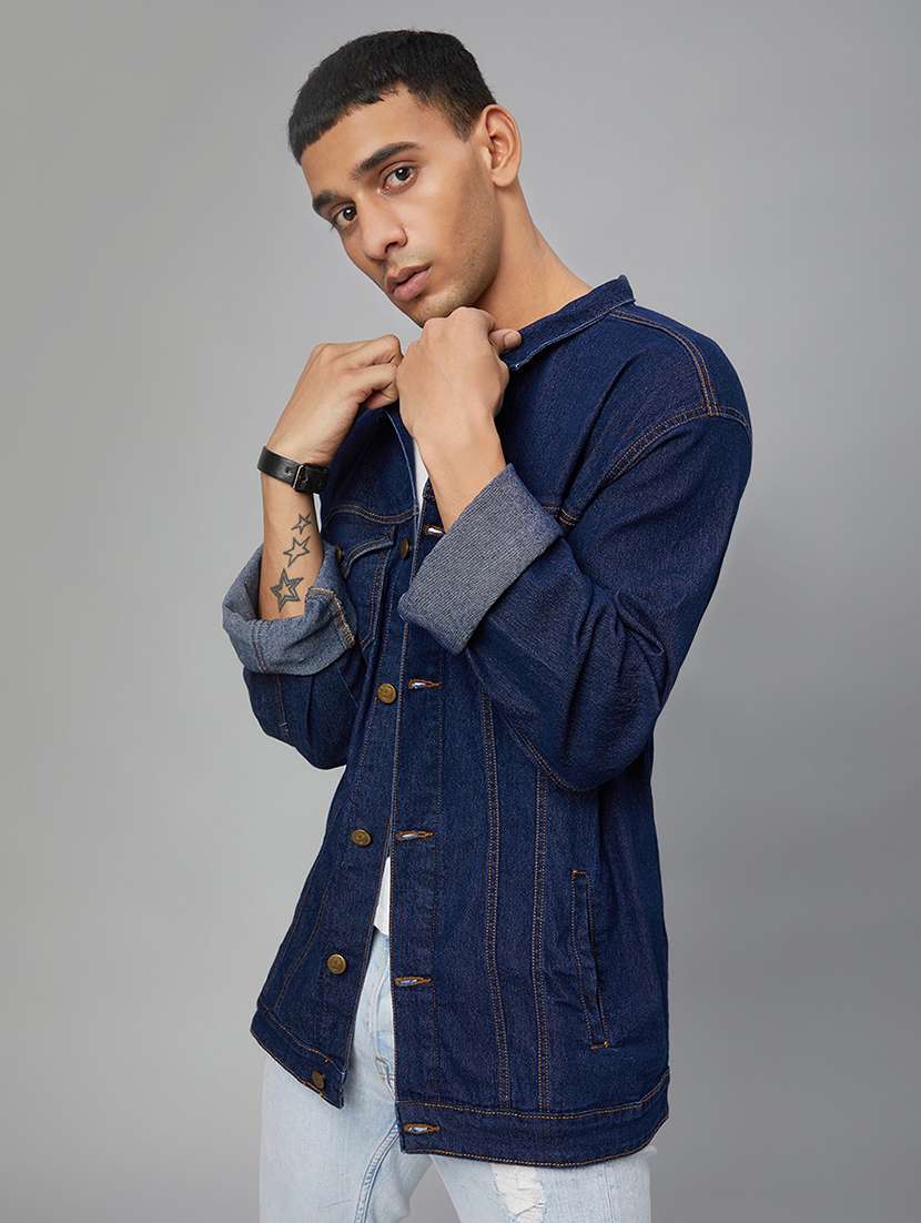 dark blue washed denim jacket