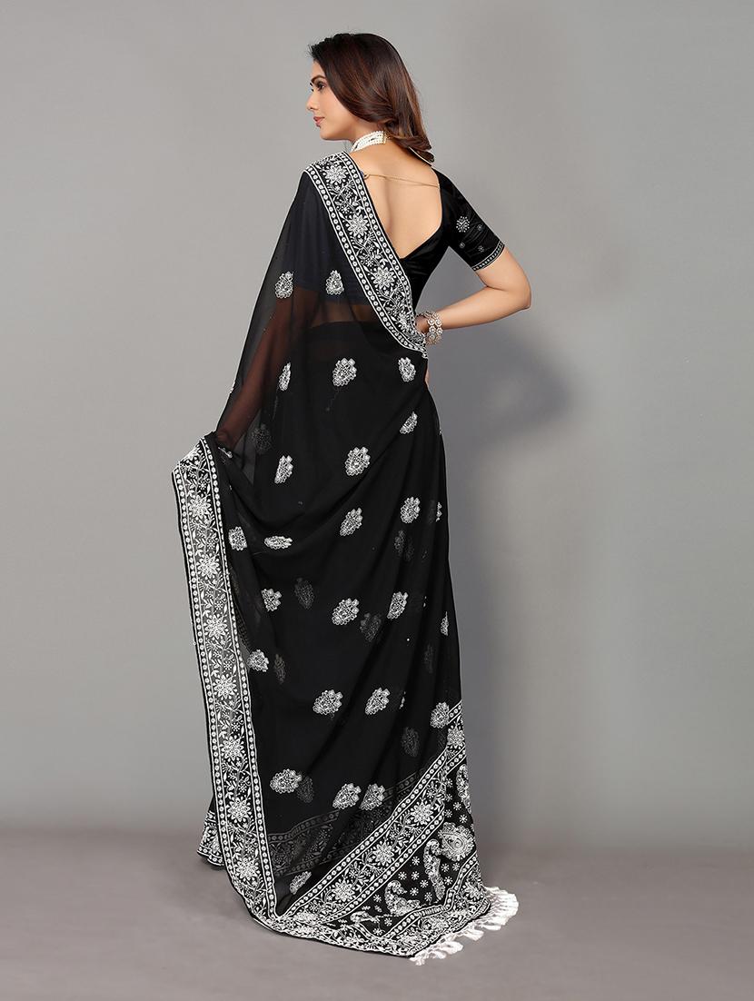 black georgette embroidered saree - 19142483 -  Standard Image - 1