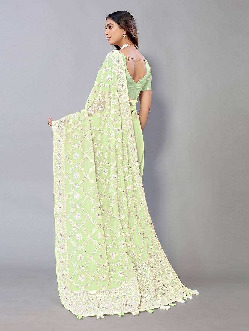 light green georgette embroidered saree with blouse - 19142495 - Standard Image - 1