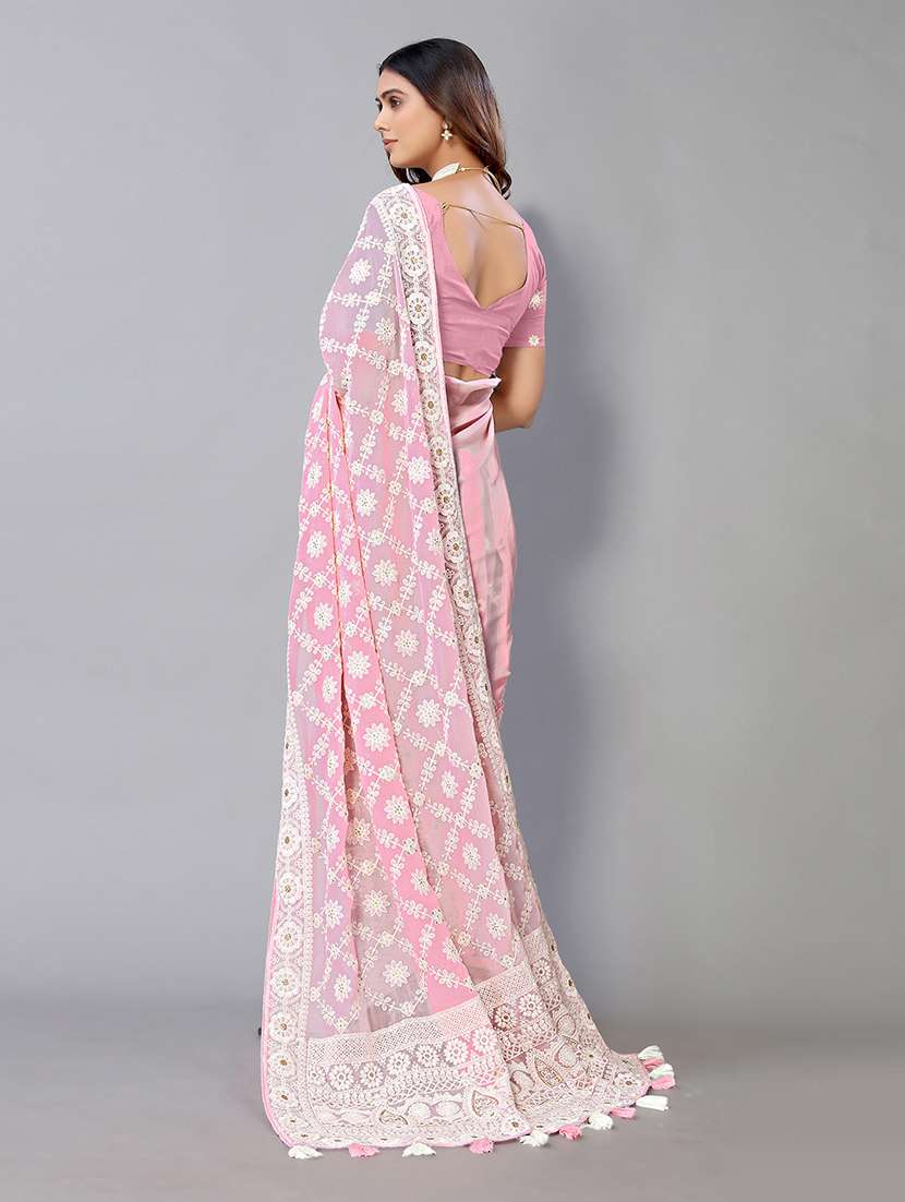 pink georgette embroidered saree with blouse - 19142498 -  Standard Image - 1
