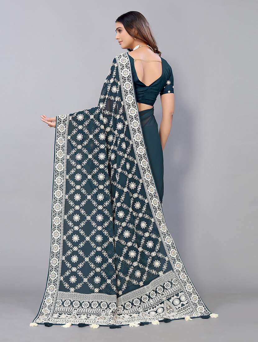 blue georgette embroidered saree with blouse - 19142499 -  Standard Image - 1