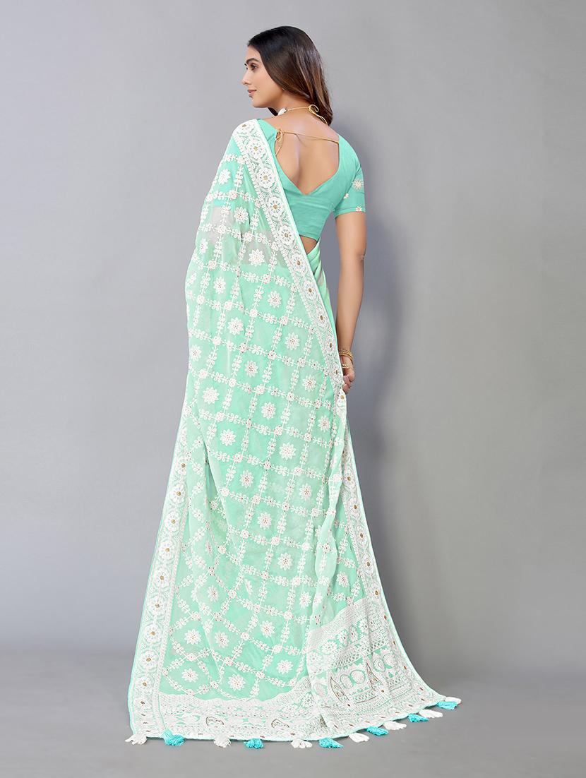 turquoise georgette embroidered saree with blouse - 19142500 - Standard Image - 1