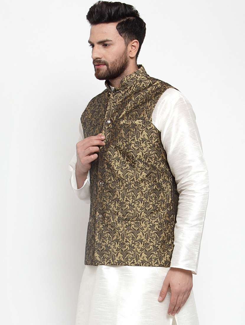 mandarin neck self design nehru jacket - 19142890 -  Standard Image - 1