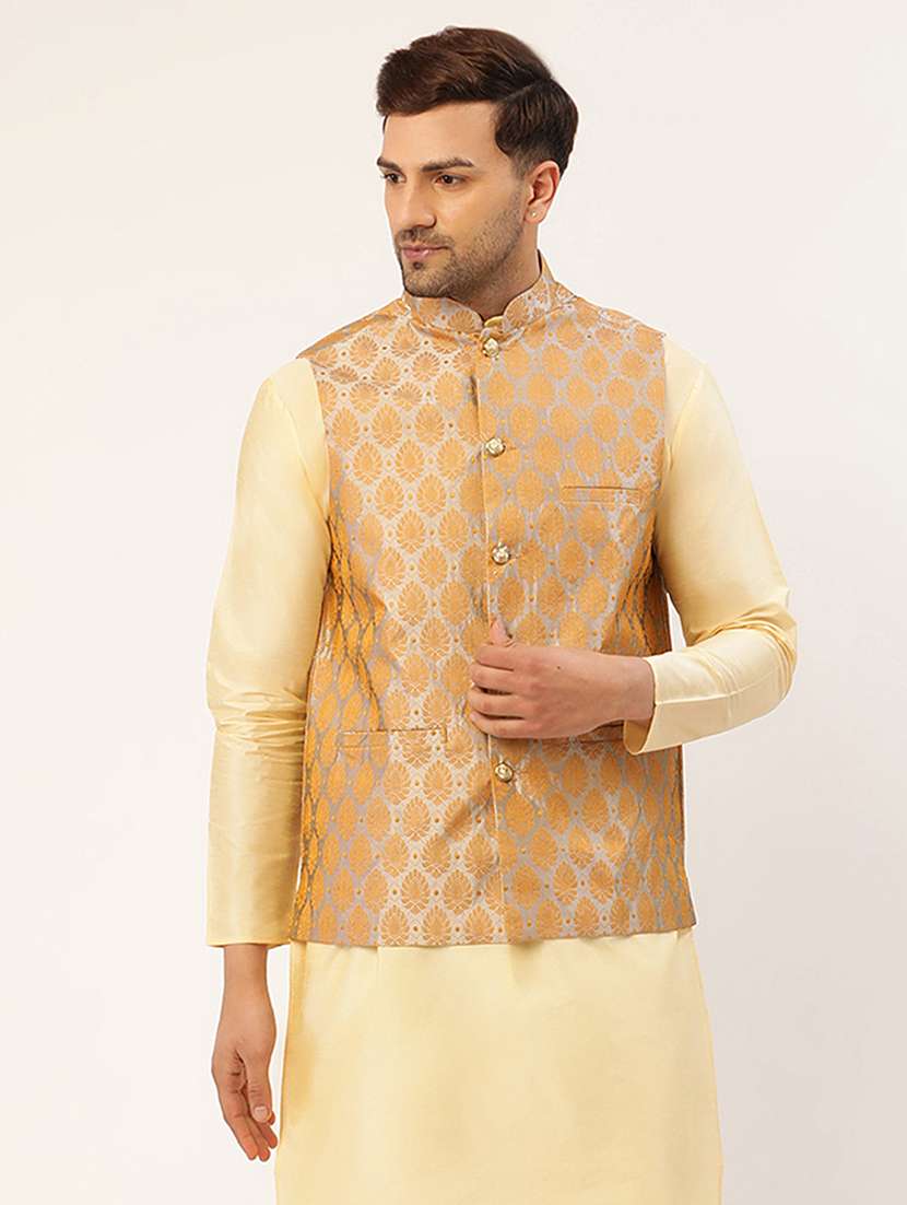 mandarin neck self design nehru jacket