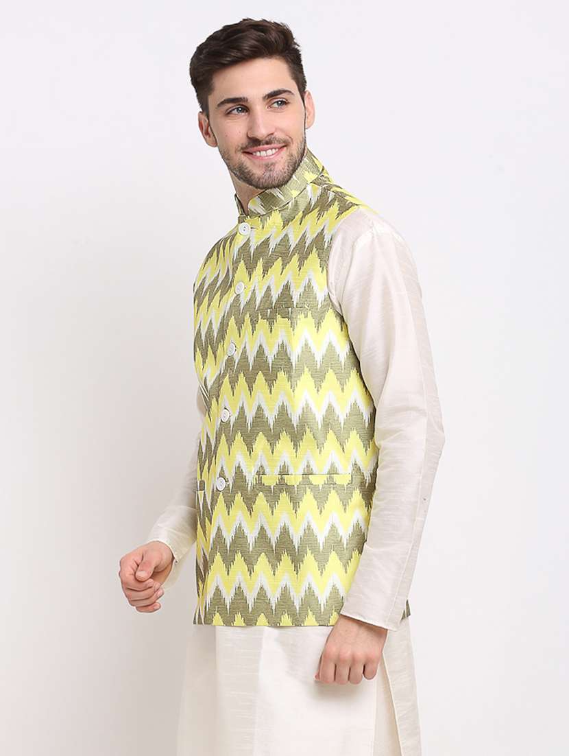mandarin neck printed nehru jacket - 19143016 -  Standard Image - 1