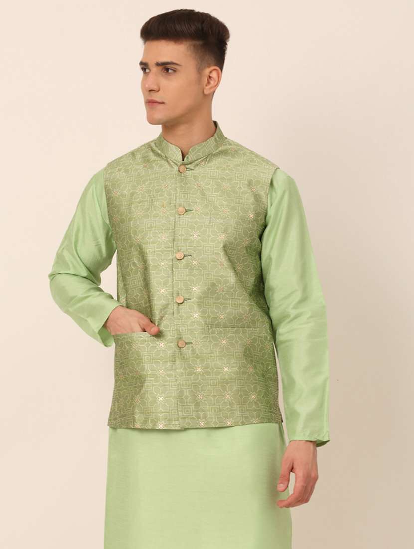 mandarin neck self design nehru jacket