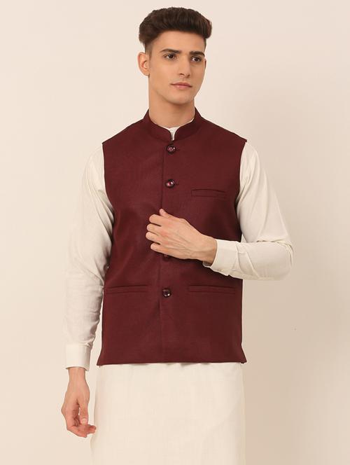 mandarin neck solid nehru jacket - 19143071 - Standard Image - 0