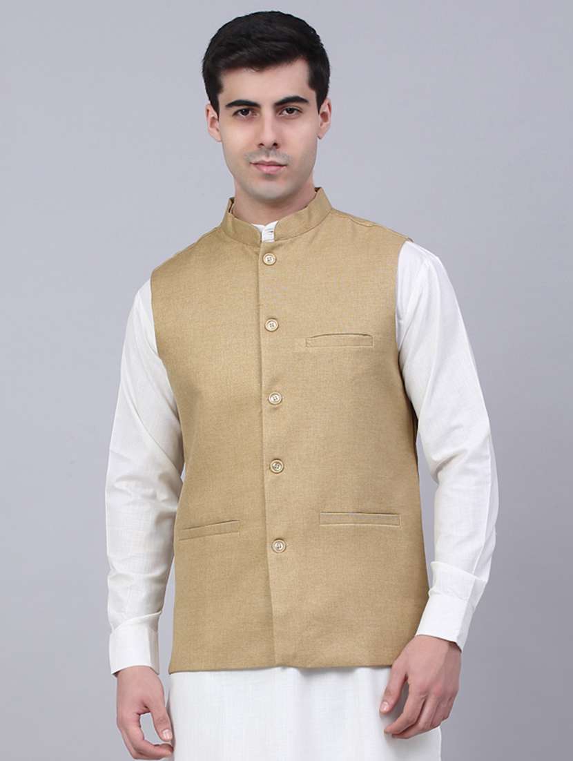 mandarin neck solid nehru jacket
