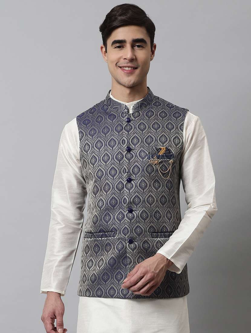 mandarin neck self design nehru jacket